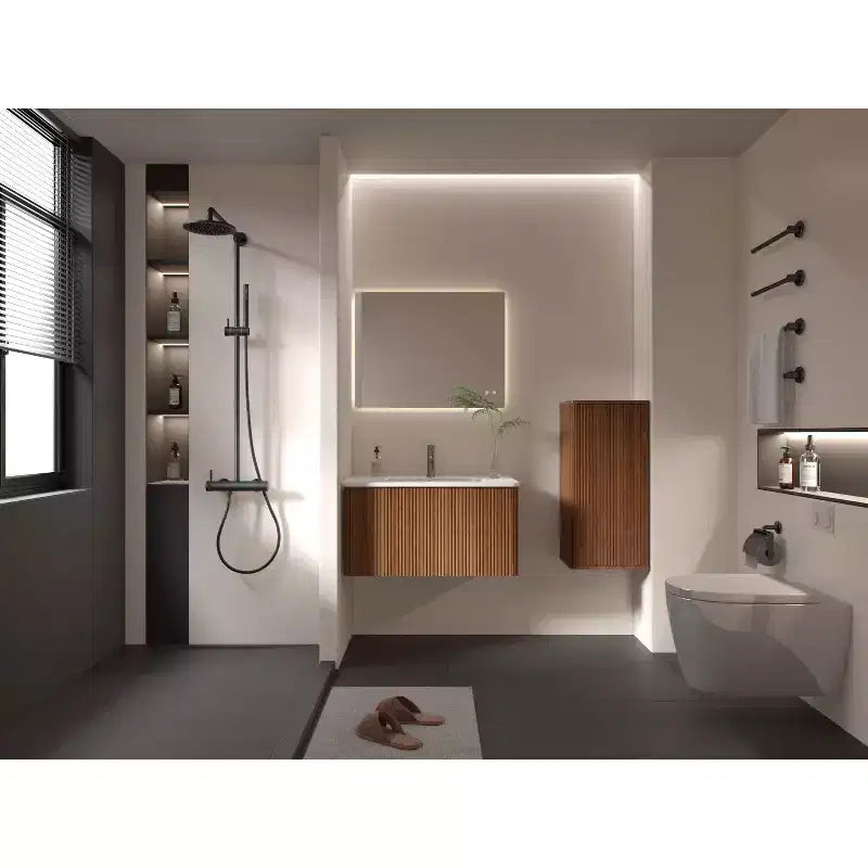Pensile da Bagno a Righe, Armadietto Galleggiante con 3 Ripiani