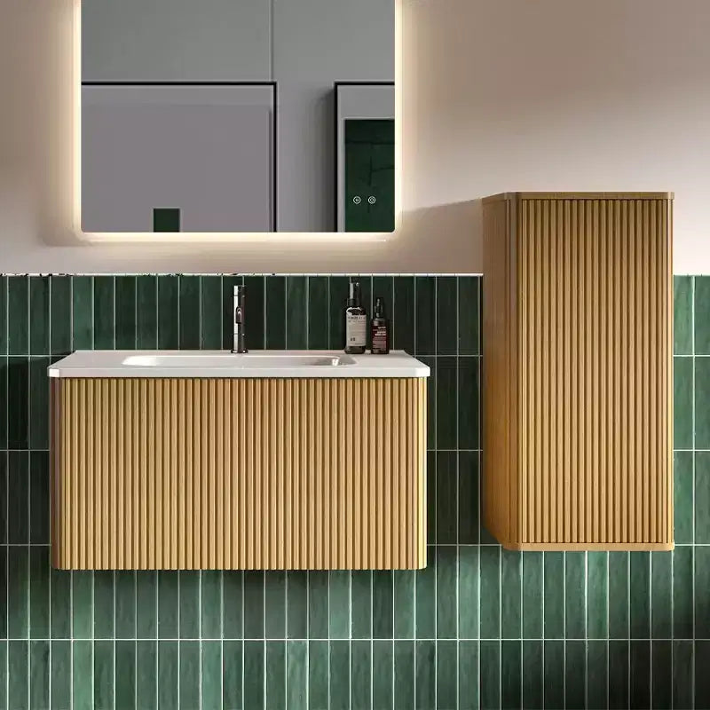 Pensile da Bagno a Righe, Armadietto Galleggiante con 3 Ripiani