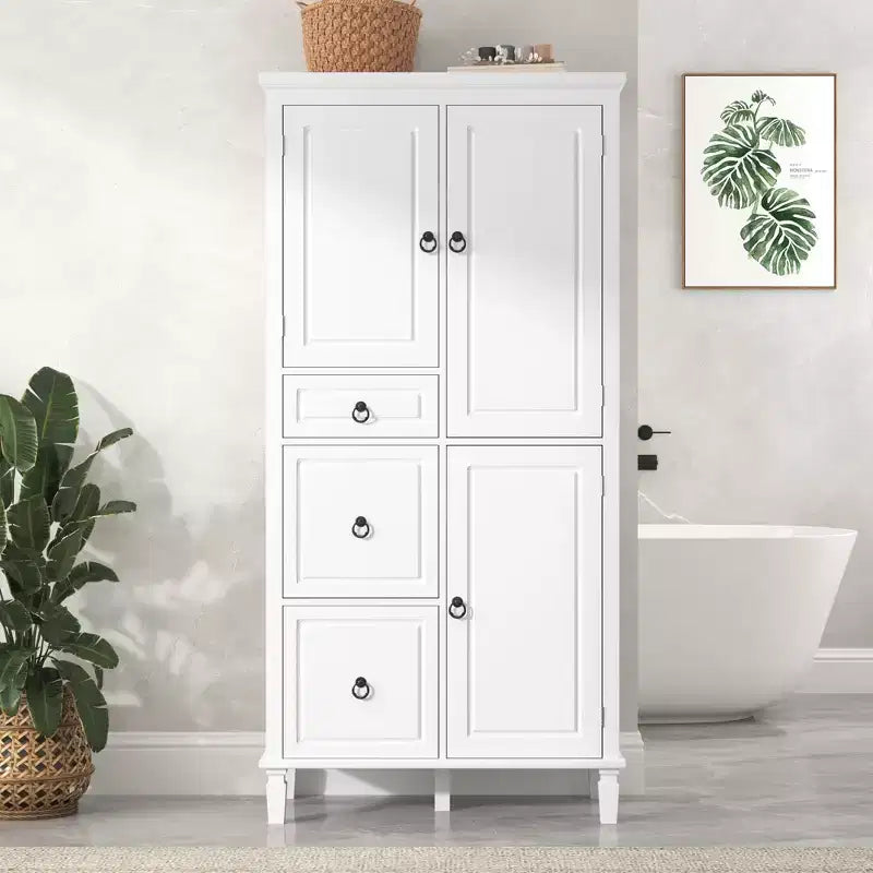 Okak Bathroom Storage Cabinet,Wall Mounted/Floor Cabinet with Shelves for Living Room, Kitchem, Office, White