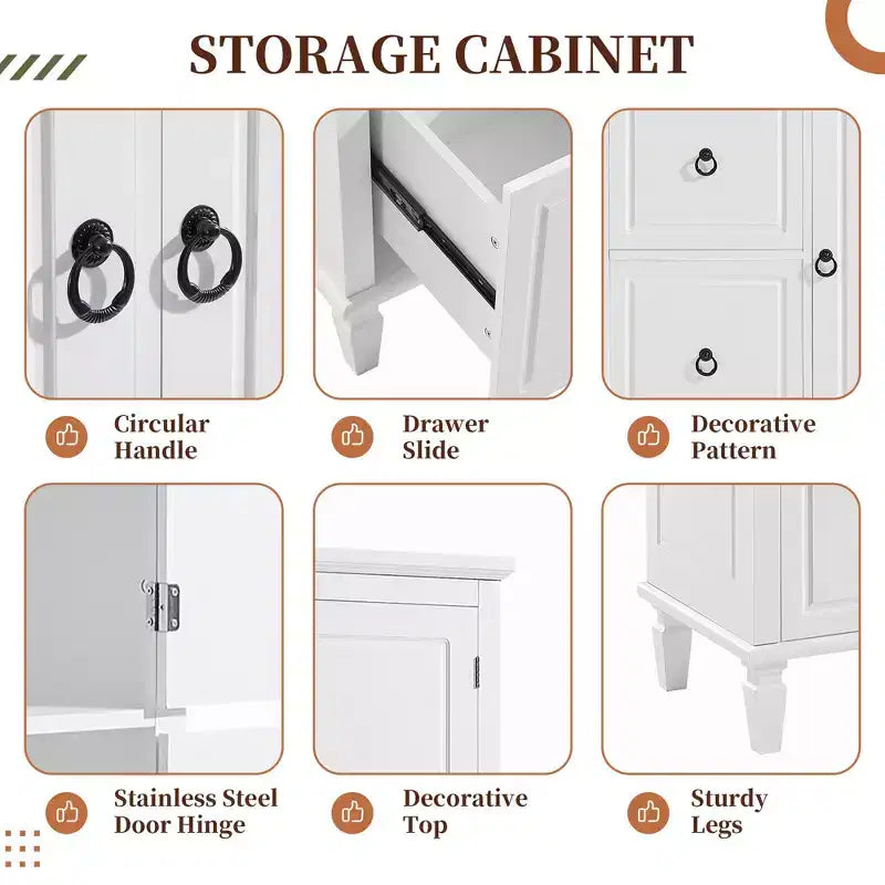 Mobiletto bagno, Mobiletto a parete o da terra con 4 ripiani, Bianco