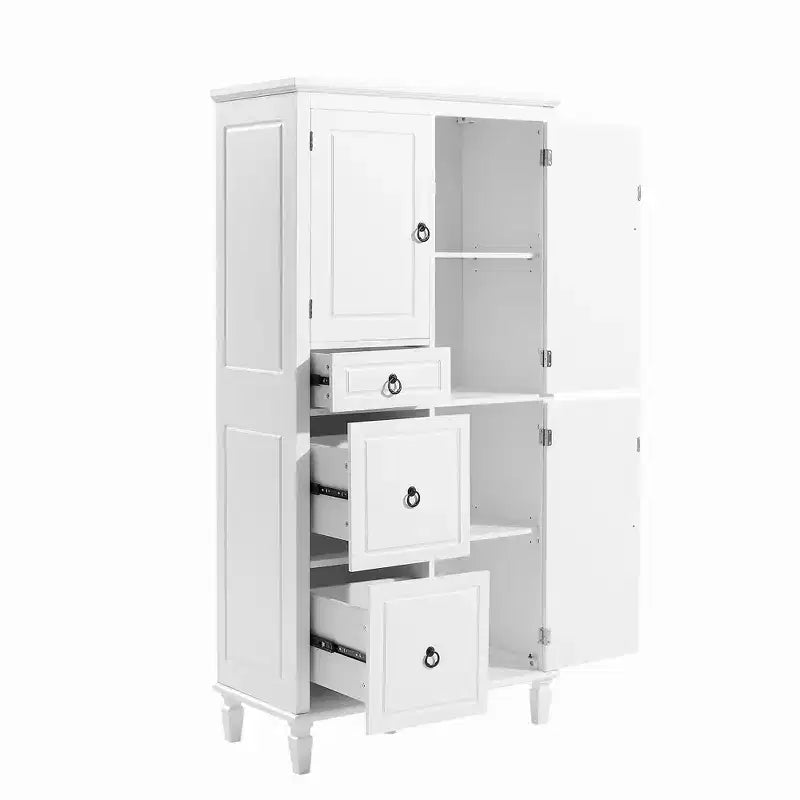 Mobiletto bagno, Mobiletto a parete o da terra con 4 ripiani, Bianco