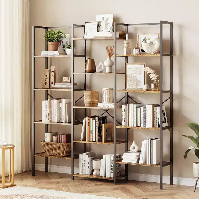 Libreria a 5 Ripiani, Scaffale Largo con 14 Ripiani Aperti, Scaffale Regolabile con Struttura in Metallo, Grande Scaffale Etagere per Soggiorno Ufficio