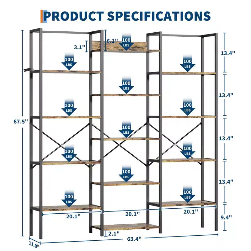 Libreria a 5 Ripiani, Scaffale Largo con 14 Ripiani Aperti, Scaffale Regolabile con Struttura in Metallo, Grande Scaffale Etagere per Soggiorno Ufficio