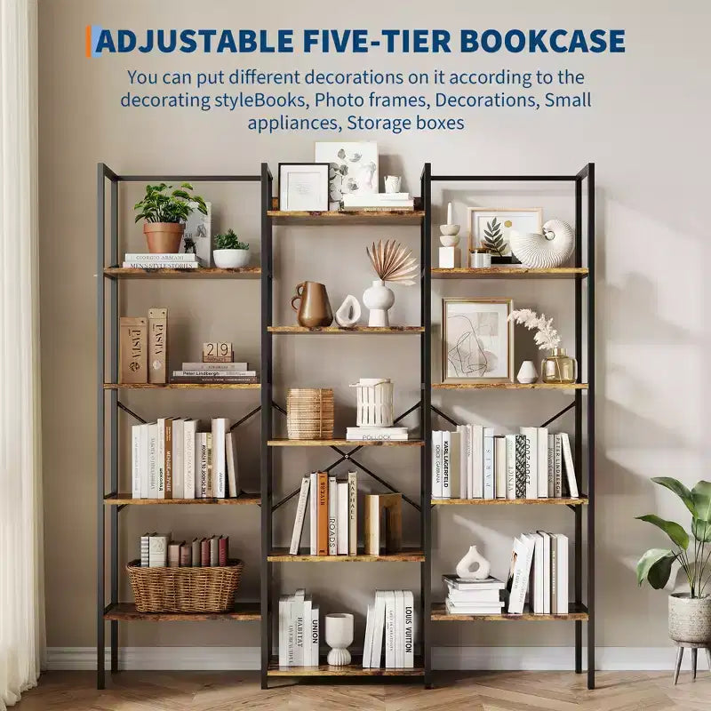 Libreria a 5 Ripiani, Scaffale Largo con 14 Ripiani Aperti, Scaffale Regolabile con Struttura in Metallo, Grande Scaffale Etagere per Soggiorno Ufficio