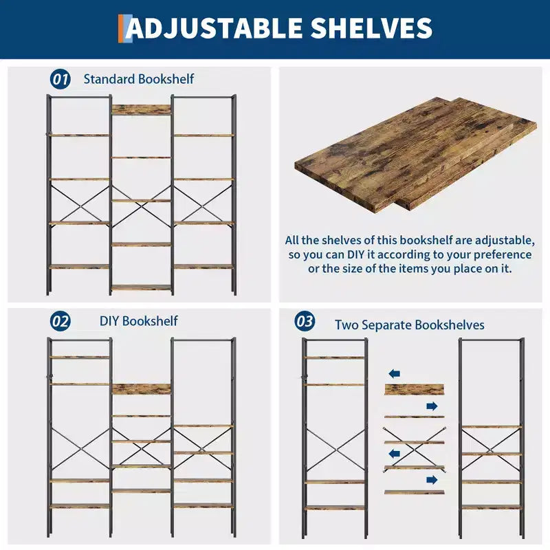 Libreria a 5 Ripiani, Scaffale Largo con 14 Ripiani Aperti, Scaffale Regolabile con Struttura in Metallo, Grande Scaffale Etagere per Soggiorno Ufficio