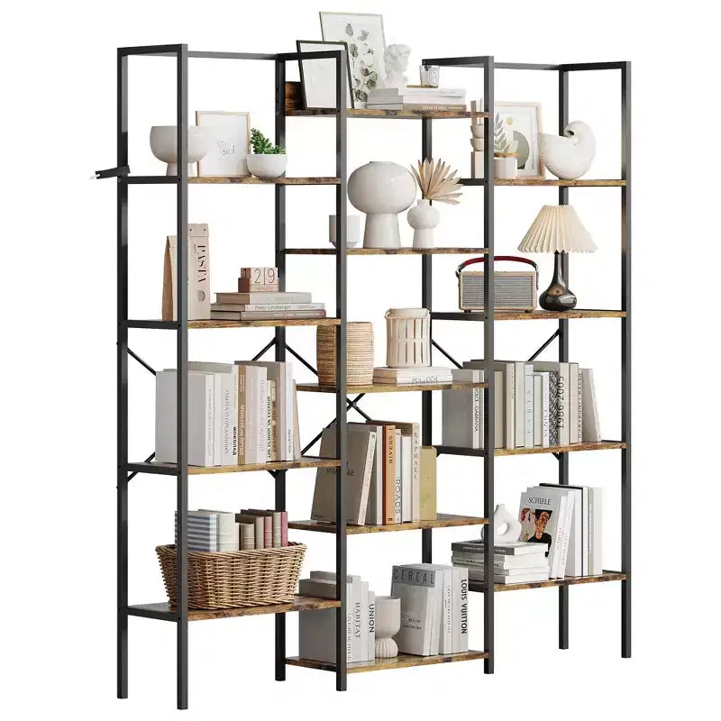 Libreria a 5 Ripiani, Scaffale Largo con 14 Ripiani Aperti, Scaffale Regolabile con Struttura in Metallo, Grande Scaffale Etagere per Soggiorno Ufficio