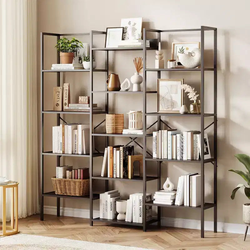 Libreria a 5 Ripiani, Scaffale Largo con 14 Ripiani Aperti, Scaffale Regolabile con Struttura in Metallo, Grande Scaffale Etagere per Soggiorno Ufficio