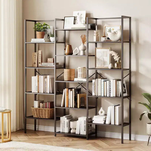 Libreria a 5 Ripiani, Scaffale Largo con 14 Ripiani Aperti, Scaffale Regolabile con Struttura in Metallo, Grande Scaffale Etagere per Soggiorno Ufficio