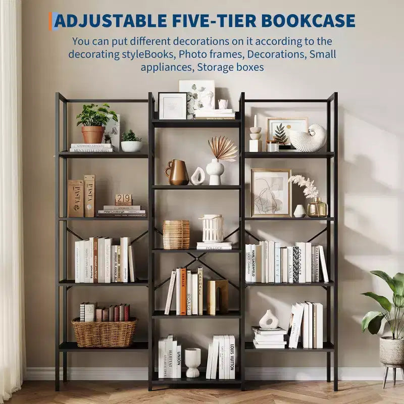 Libreria a 5 Ripiani, Scaffale Largo con 14 Ripiani Aperti, Scaffale Regolabile con Struttura in Metallo, Grande Scaffale Etagere per Soggiorno Ufficio