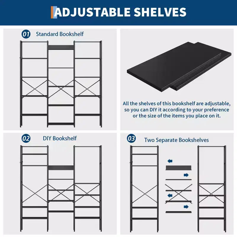 Libreria a 5 Ripiani, Scaffale Largo con 14 Ripiani Aperti, Scaffale Regolabile con Struttura in Metallo, Grande Scaffale Etagere per Soggiorno Ufficio