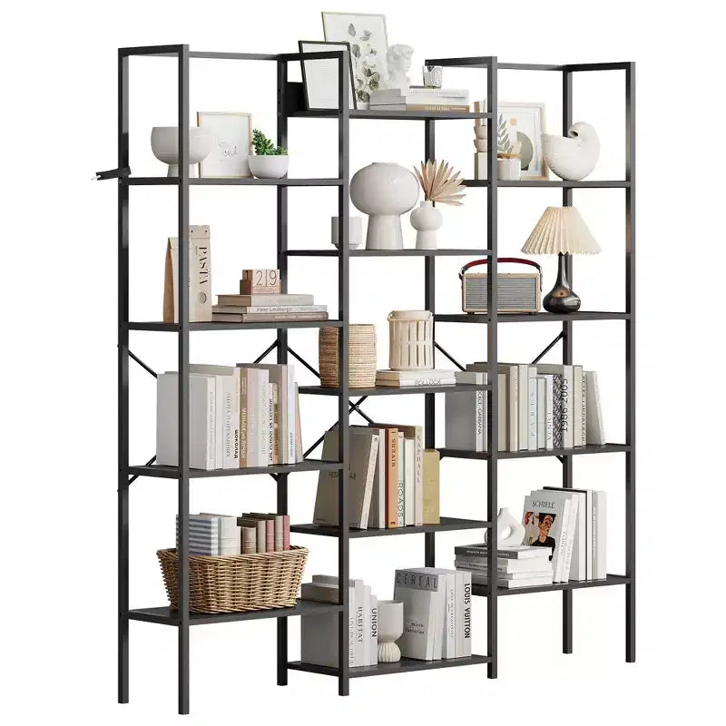 Libreria a 5 Ripiani, Scaffale Largo con 14 Ripiani Aperti, Scaffale Regolabile con Struttura in Metallo, Grande Scaffale Etagere per Soggiorno Ufficio
