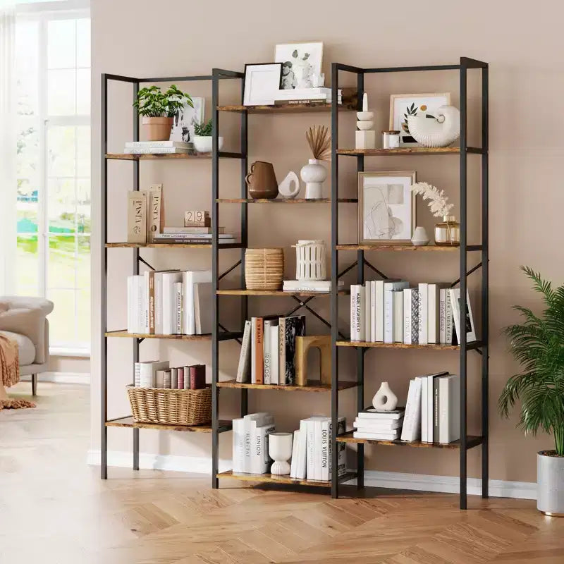 Libreria a 5 Ripiani, Scaffale Largo con 14 Ripiani Aperti, Scaffale Regolabile con Struttura in Metallo, Grande Scaffale Etagere per Soggiorno Ufficio