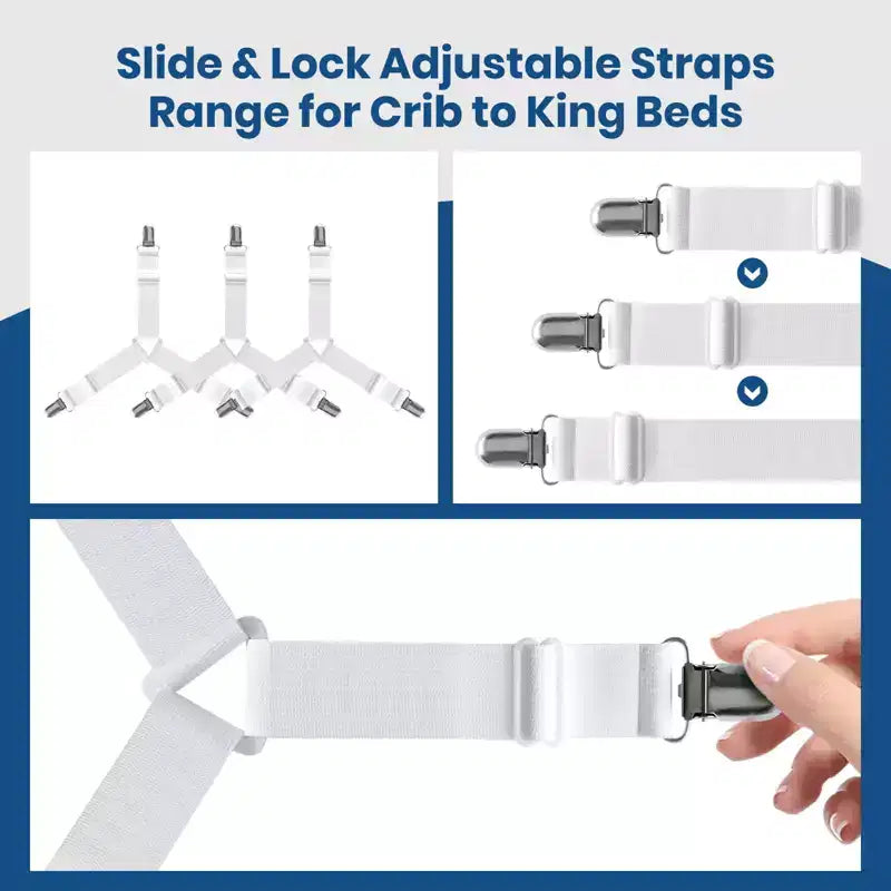 Fermagli per lenzuola 4 pezzi, cinghie ferma materasso, fasce angolari elastiche, adatte da letto singolo a king size