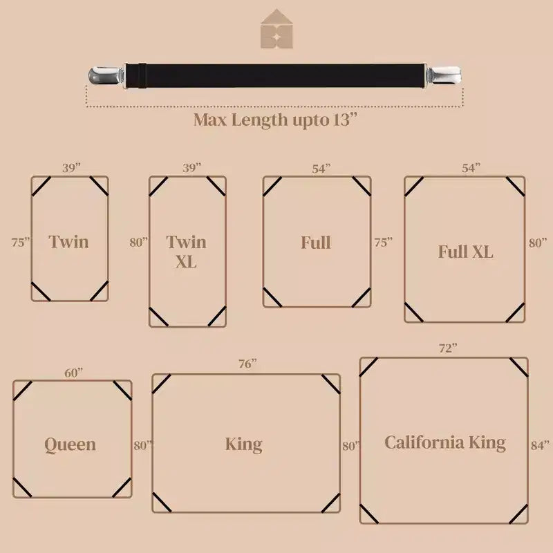 Fermagli per lenzuola 4 pezzi, cinghie ferma materasso, fasce angolari elastiche, adatte da letto singolo a king size