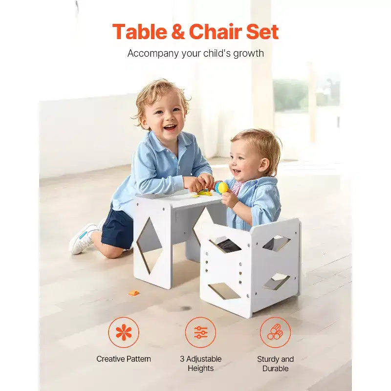 Set tavolo e sedia Montessori per lo svezzamento, tavolo e sedia in legno per bambini da 1 a 5 anni