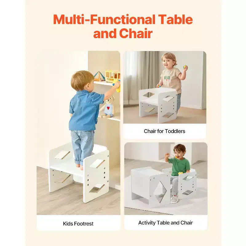 Set tavolo e sedia Montessori per lo svezzamento, tavolo e sedia in legno per bambini da 1 a 5 anni