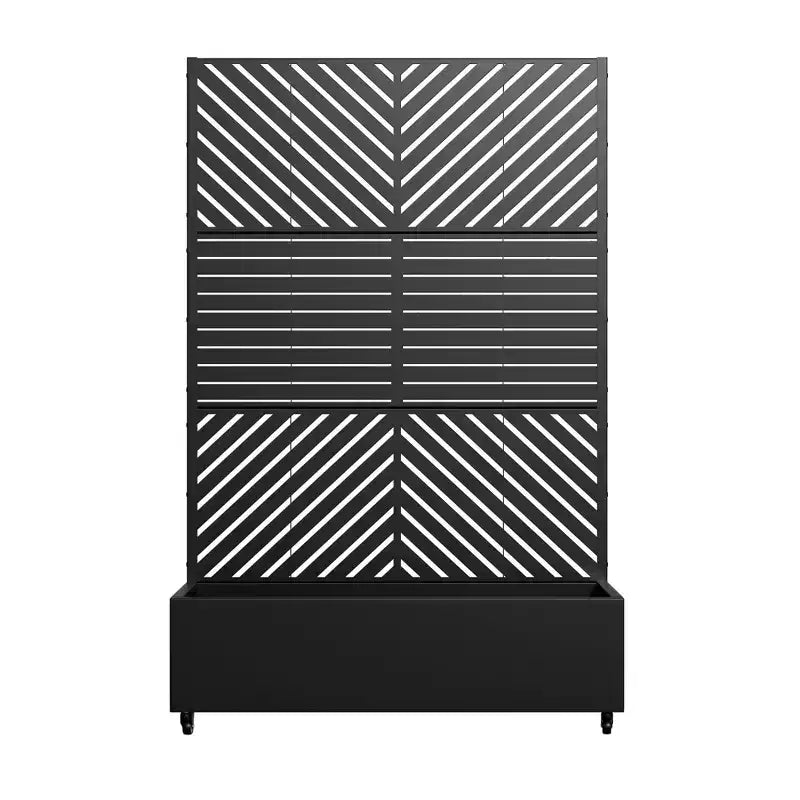 Fioriera in Alluminio a 3 Pezzi con Spalliera in Ferro, 183x119x41 cm, Design a Persiana e a Linee Parallele, Nera