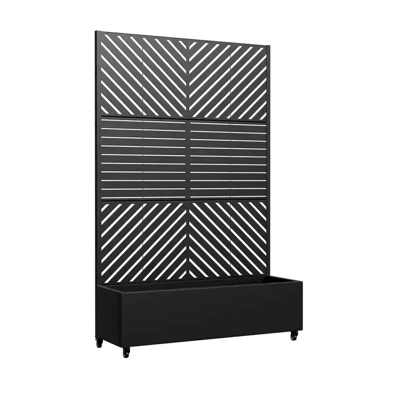 Fioriera in Alluminio a 3 Pezzi con Spalliera in Ferro, 183x119x41 cm, Design a Persiana e a Linee Parallele, Nera