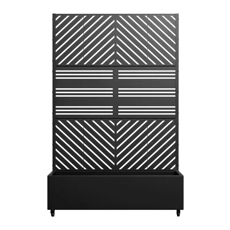 Fioriera in Alluminio a 3 Pezzi con Spalliera in Ferro, 183x119x41 cm, Design a Persiana e a Linee Parallele, Nera