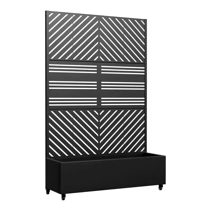 Fioriera in Alluminio a 3 Pezzi con Spalliera in Ferro, 183x119x41 cm, Design a Persiana e a Linee Parallele, Nera