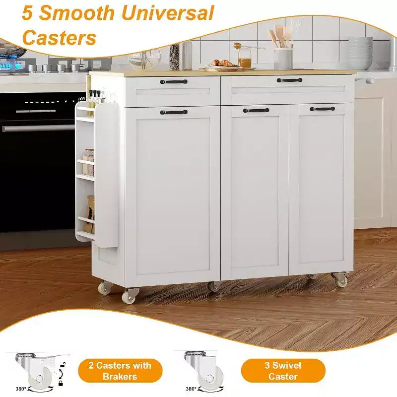 Carrello da Cucina con Ruote con Presa Elettrica, Cassetti e Prolunga a Ribalta