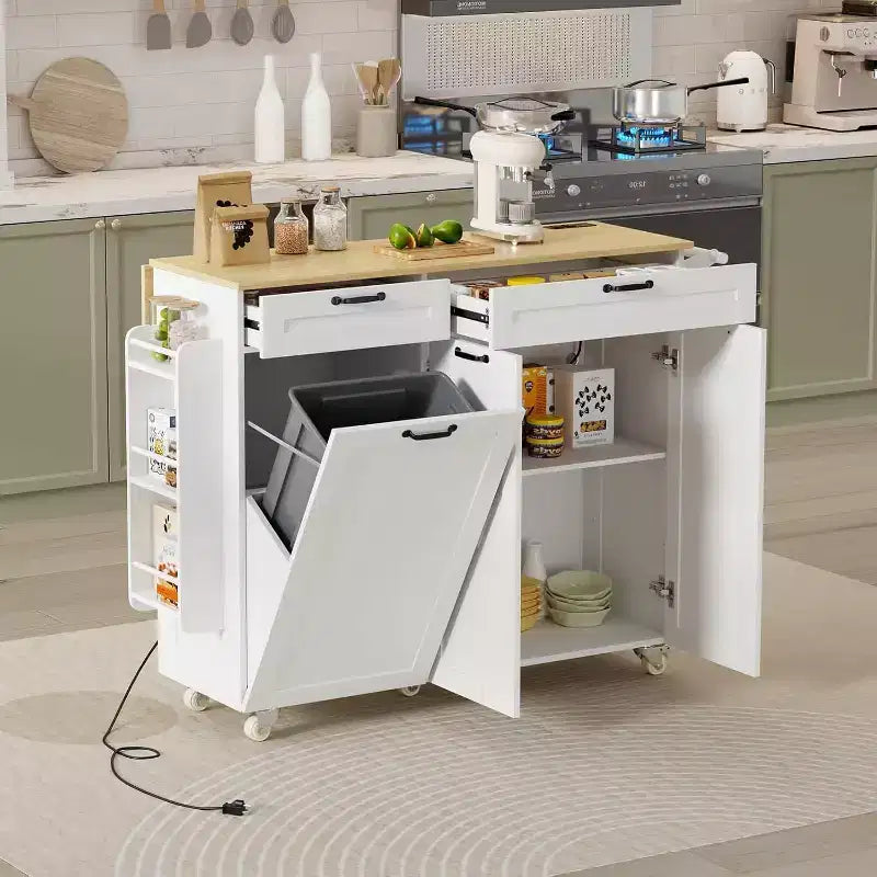 Carrello da Cucina con Ruote con Presa Elettrica, Cassetti e Prolunga a Ribalta