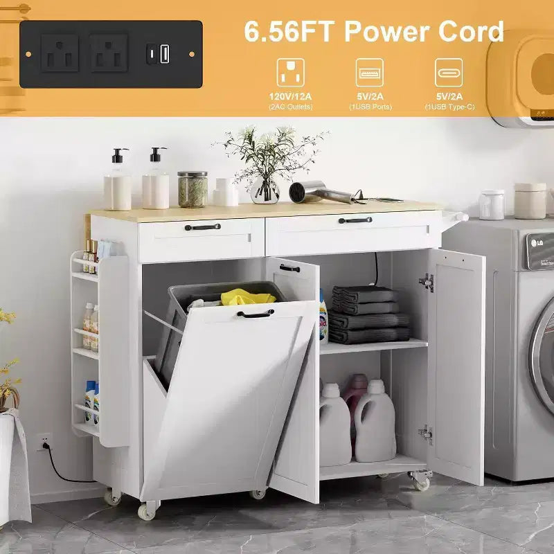 Carrello da Cucina con Ruote con Presa Elettrica, Cassetti e Prolunga a Ribalta