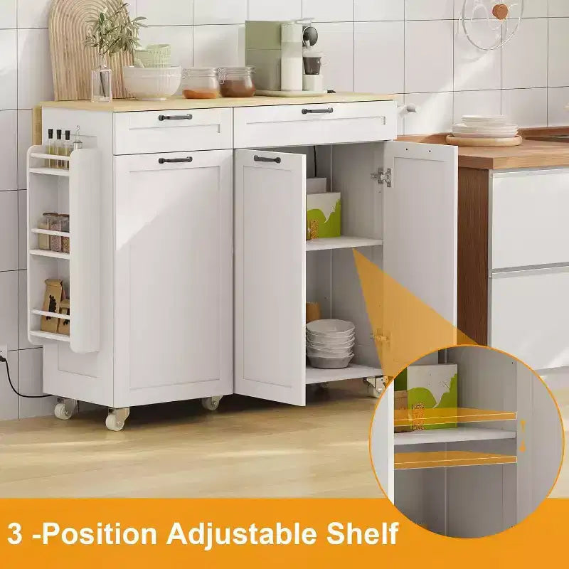 Carrello da Cucina con Ruote con Presa Elettrica, Cassetti e Prolunga a Ribalta