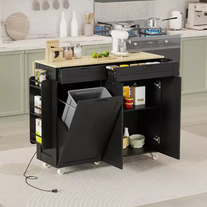 Carrello da Cucina con Ruote con Presa Elettrica, Cassetti e Prolunga a Ribalta