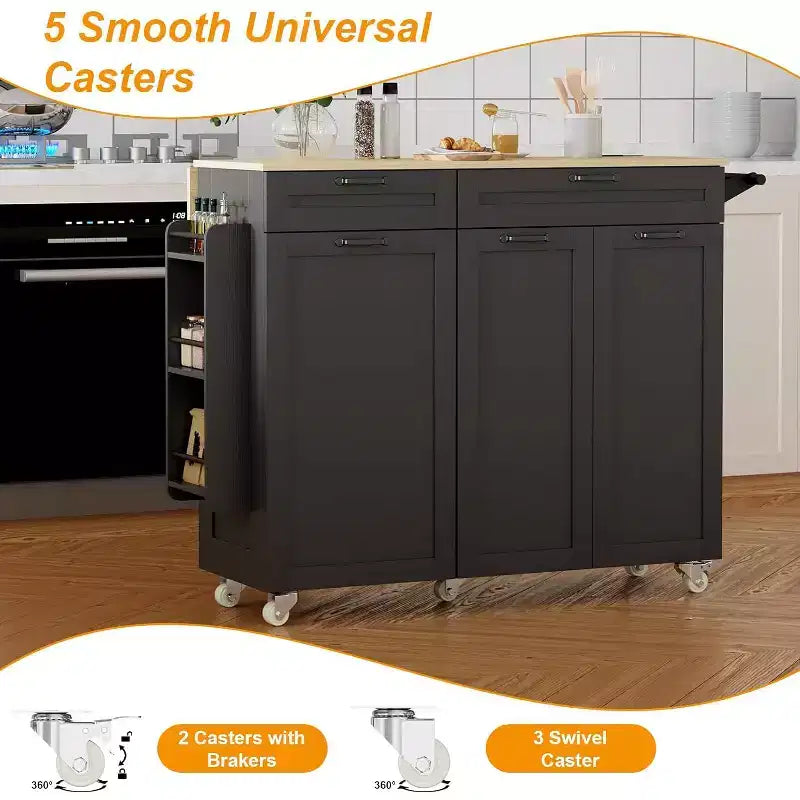 Carrello da Cucina con Ruote con Presa Elettrica, Cassetti e Prolunga a Ribalta