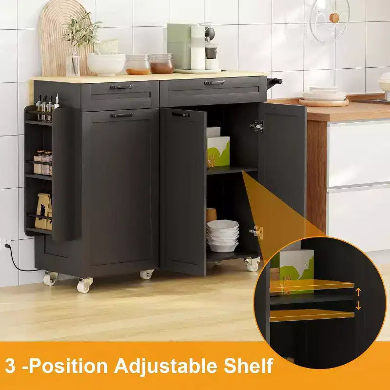 Carrello da Cucina con Ruote con Presa Elettrica, Cassetti e Prolunga a Ribalta
