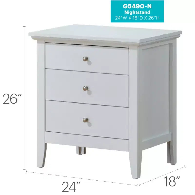 Comodino Bianco con 3 Cassetti, Tavolino Compatto da 66x61x46 cm, Nessun Montaggio