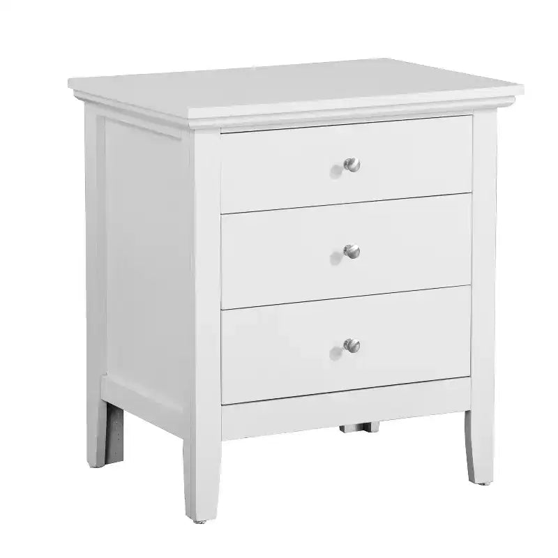 Comodino Bianco con 3 Cassetti, Tavolino Compatto da 66x61x46 cm, Nessun Montaggio