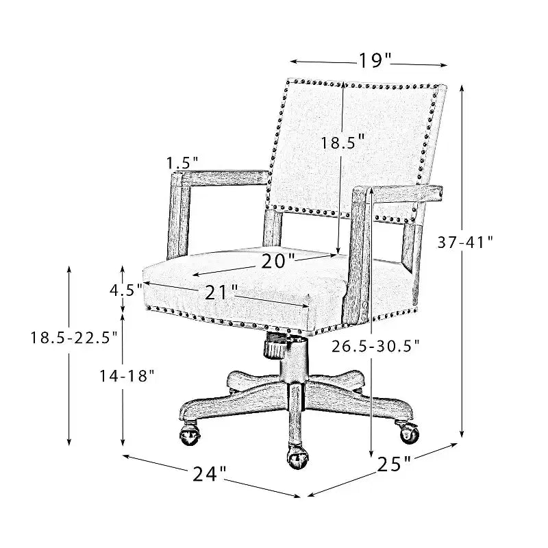 Sedia girevole da ufficio moderna con borchie, tessuto misto lino, altezza regolabile, portata 100 kg