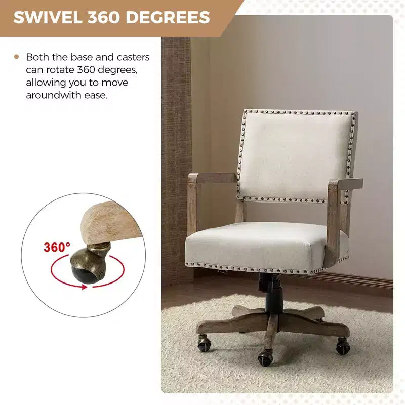 Sedia girevole da ufficio moderna con borchie, tessuto misto lino, altezza regolabile, portata 100 kg