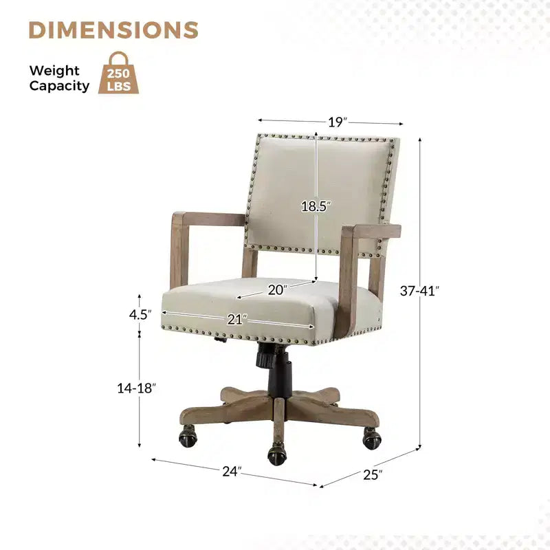 Sedia girevole da ufficio moderna con borchie, tessuto misto lino, altezza regolabile, portata 100 kg