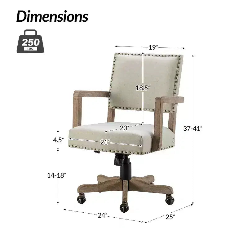 Sedia girevole da ufficio moderna con borchie, tessuto misto lino, altezza regolabile, portata 100 kg