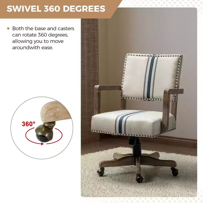 Sedia girevole da ufficio moderna con borchie, tessuto misto lino, altezza regolabile, portata 100 kg