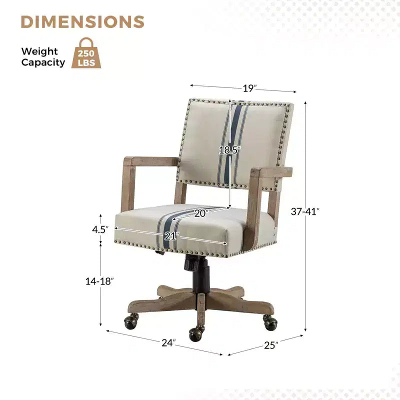 Sedia girevole da ufficio moderna con borchie, tessuto misto lino, altezza regolabile, portata 100 kg