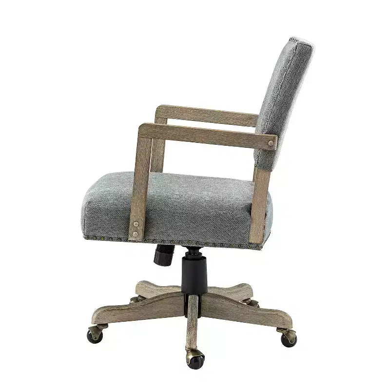 Sedia girevole da ufficio moderna con borchie, tessuto misto lino, altezza regolabile, portata 100 kg
