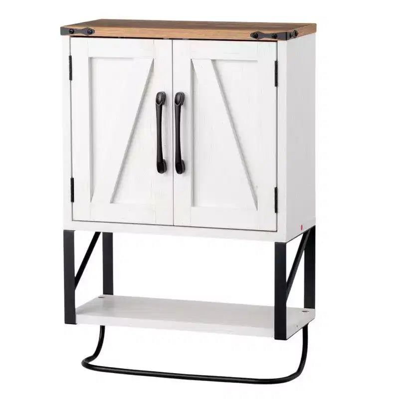 Mobiletto da bagno con porta scorrevole a parete con portasciugamani, mobiletto rustico in legno