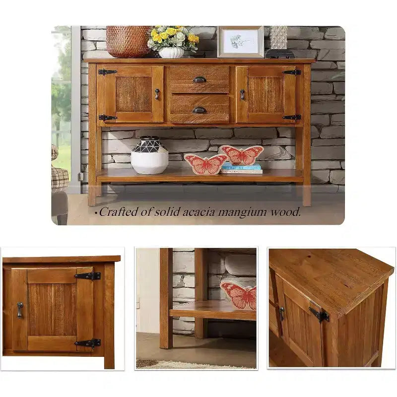 Tavolo Consolle da 48'' con 2 Cassetti e Ante e Ripiano Inferiore, in Legno, Buffet per Soggiorno Cucina Sala da Pranzo