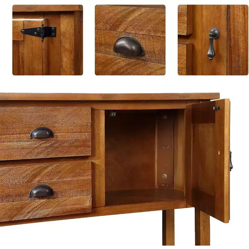 Tavolo Consolle da 48'' con 2 Cassetti e Ante e Ripiano Inferiore, in Legno, Buffet per Soggiorno Cucina Sala da Pranzo