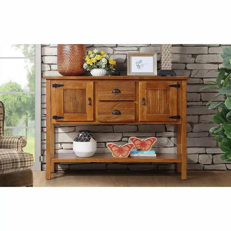 Tavolo Consolle da 48'' con 2 Cassetti e Ante e Ripiano Inferiore, in Legno, Buffet per Soggiorno Cucina Sala da Pranzo