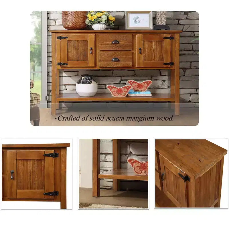 Tavolo Consolle da 48'' con 2 Cassetti e Ante e Ripiano Inferiore, in Legno, Buffet per Soggiorno Cucina Sala da Pranzo