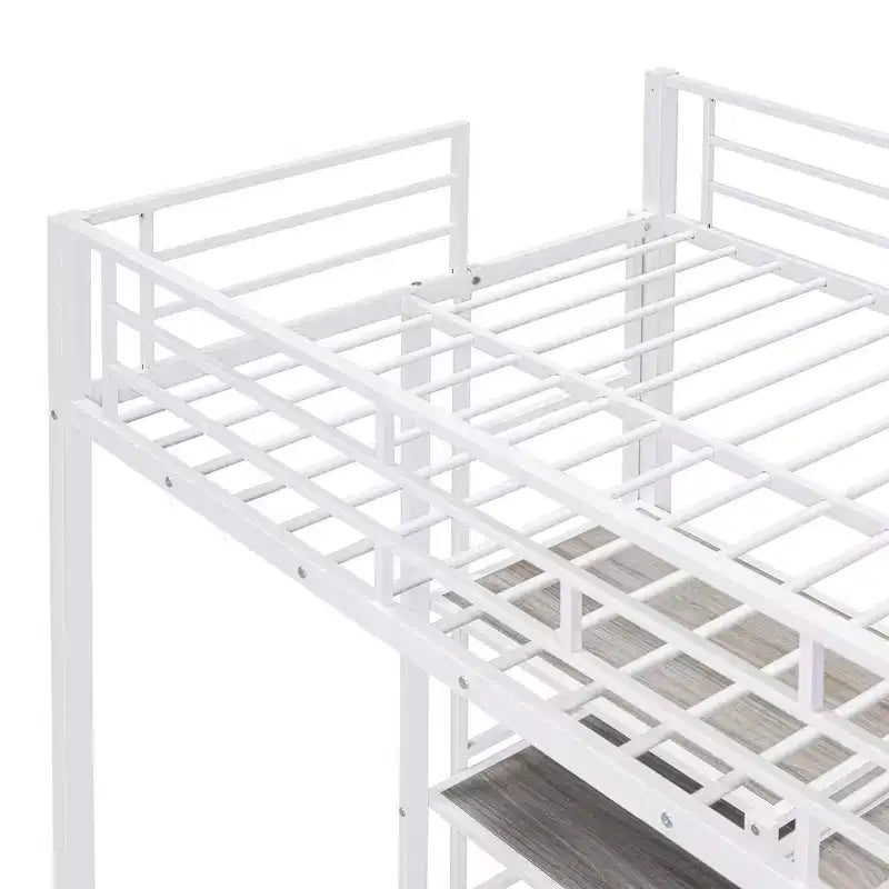 Letto a soppalco con scrivania e lavagna per bambini e bambine, letto a soppalco in metallo con 3 mensole e scaletta