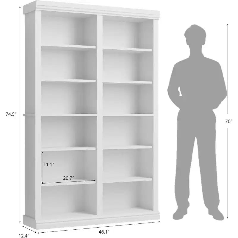 Libreria alta 74.5", libreria a 6 ripiani a doppia larghezza con 12 scomparti, libreria autoportante grande per soggiorno, ufficio, biblioteca