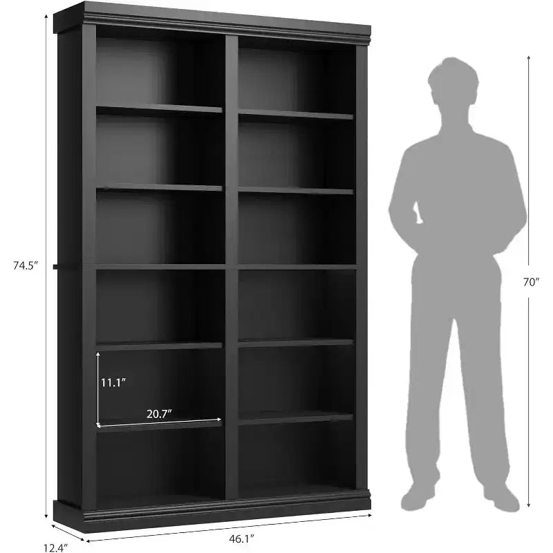 Libreria alta 74.5", libreria a 6 ripiani a doppia larghezza con 12 scomparti, libreria autoportante grande per soggiorno, ufficio, biblioteca