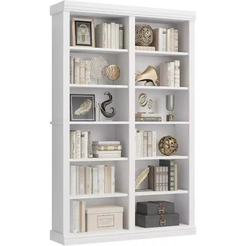 Libreria alta 74.5", libreria a 6 ripiani a doppia larghezza con 12 scomparti, libreria autoportante grande per soggiorno, ufficio, biblioteca