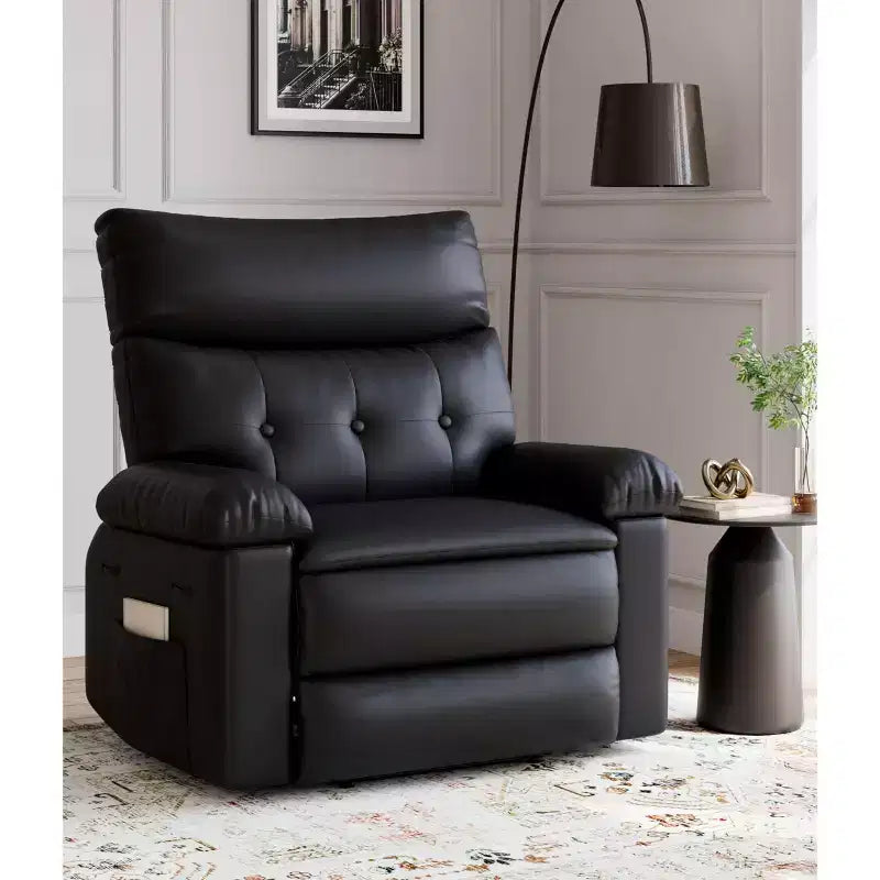 Oversized Rocker Swivel Recliner Chair - PU Leather Extra Wide Manual Recliner for Adults, Large Lazy Chair with Heating and Massage Functions